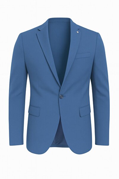 Plus Scorpion Ανδρικό μπλέιζερ εφαρμοστό τύπου Light Indigo – Με ένα κουμπί – Για κομψά casual & συνδυασμούς γραφείου – Full Asta