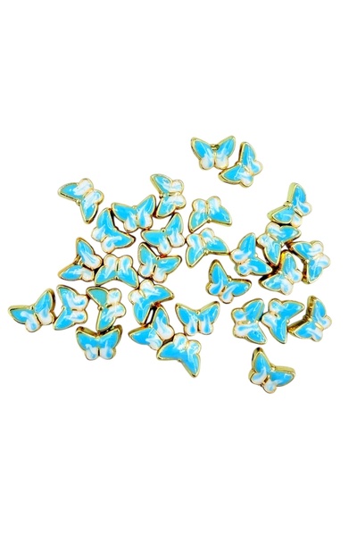 yiğit aksesuar 3 Adet Açık Mavi Beyaz Lak Kaplama Kelebek Ara Aparat Kolye Ucu