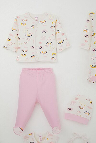 Breeze Baby Girl Hospital Release 8-Piece Set, Sky-Themed Cloud Pattern, 0-3 Months, Ecru