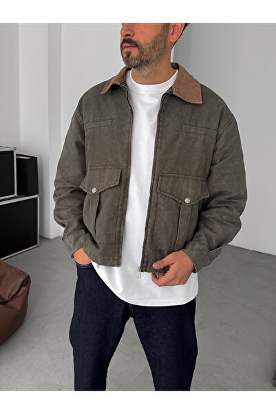 BYBASICMAN Μπουφάν με λεπτομέρεια τσέπης με χακί γιακά BRY-110-07