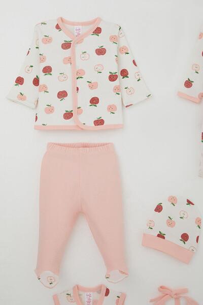 Breeze Baby Girl Hospital Release 8-Piece Cute Little Apple Patterned 0-3 Months, Ecru