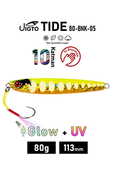 JIGTO Jig, Zoka, Suni Yem, Glow UV Metal Jig, 80Gr 11cm Tide 80-BNK-05