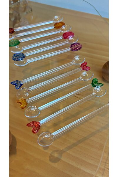 Kiri Kristal Cam 12’li Yaprak ve Horoz Detaylı Mini Çay-Sunum Kaşığı