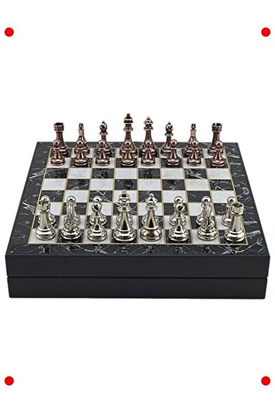 markentegra مجموعة شطرنج معدنية كلاسيكية مع لوحة ذات نمط رخامي وصندوق تخزين