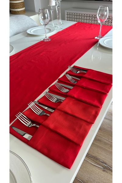 Decamor home 6 Pieces of Cotton Fabric Red Spoon Rest 10 X 24 cm