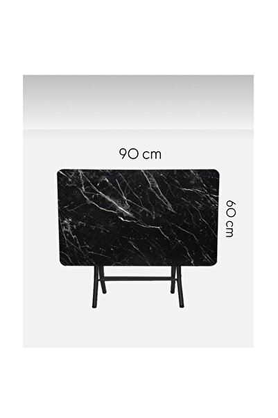 Tugrada Mermer Görünümlü Siyah Katlanabilir Masa – Çok Amaçlı Kullanım