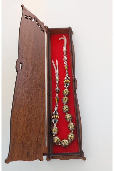 aytens Master Crafted Zamak Zaza Prayer Beads with Brass Inlay and Natural Stones - Special Design