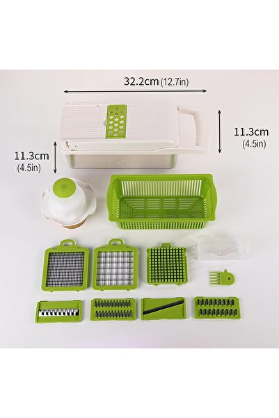 Flippy Multifunctional 8-in-1 Vegetable and Fruit Slicer, 10 Pieces, Stainless Blades, Storage, Gree
