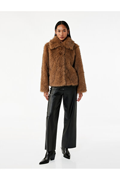 Koton Double-Breasted Lapel Long Sleeve Crop Faux Fur Jacket