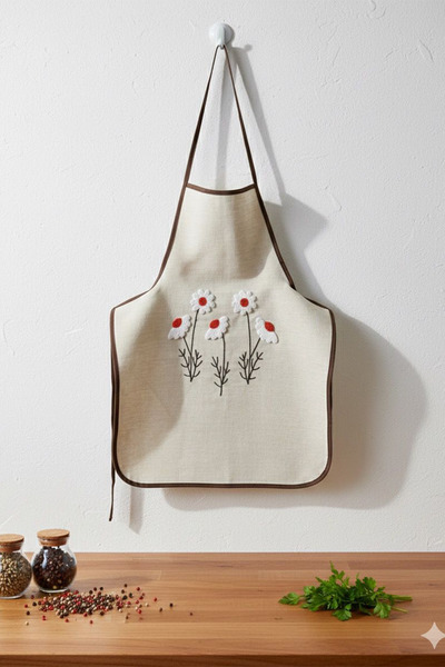 tropikal home Punch Nakış İşlemeli Keten Mutfak Önlüğü 1 adet Mutfak Önlüğü