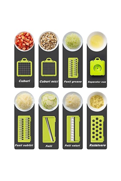 Flippy Multifunctional 8-in-1 Vegetable and Fruit Slicer, 10 Pieces, Stainless Blades, Storage, Gree