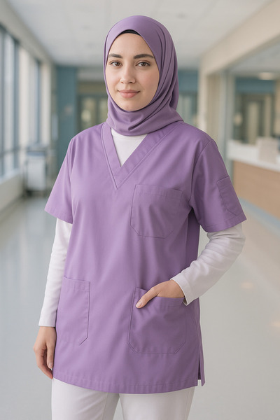 mirach Hijab Scrubs Wide Fit 4 Pocket Long Oversized Model 1. Quality Fabric Comfortable Working Uniform