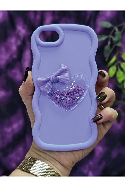 Magic Ring Iphone 7/8/SE Uyumlu Kalpli ve Kurdeleli Yıldız Simli Lila Telefon...