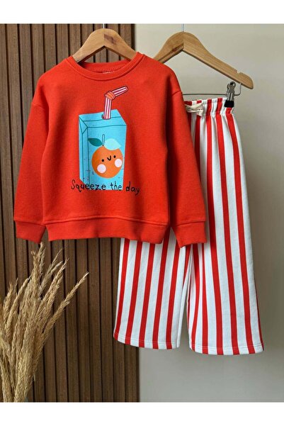 MİNİKO KİDS Lucco Fruit Juice Patterned 3-Ply Non-Iron Wide-Leg Tracksuit Set