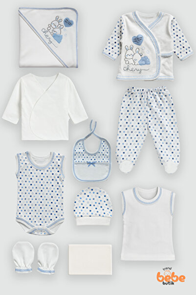 Trend Bebe Butik 10’lu Yenidoğan Hastane Çıkış Seti – %100 Pamuk Bebek Zıbın ...