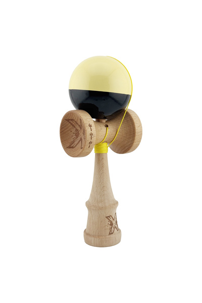 VİBE Kendama X, Super Sticky with Large Cups, Metal Bearing, Wooden 18 cm, String 55 cm, Yellow/Black