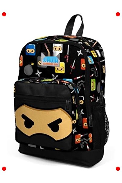 markentegra Ninja Patterned Black 4 Compartment Children's School Bag