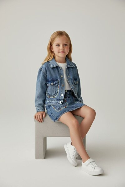 RONYPONY Set de fustă și jachetă din denim pentru fetiță, combinație elegantă din 2 piese