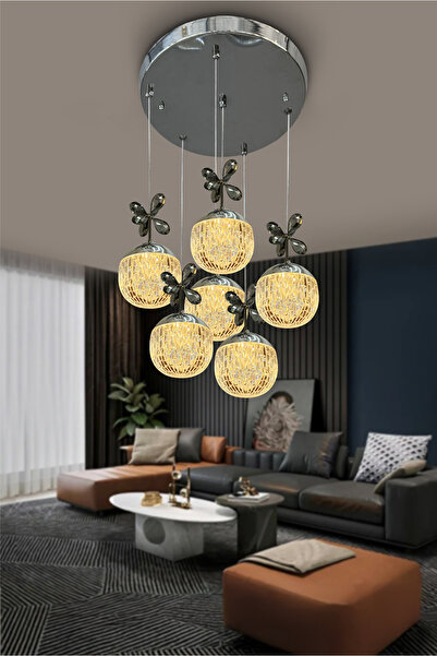 RSCOLLECTIONS Modern Sarkıt Cam 7 Top Led Avize