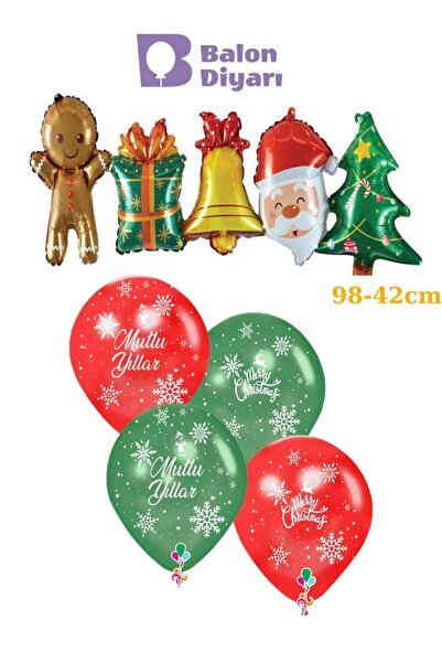 BALON DİYARI Yılbaşı balon mutlu yıllar yazılı 5li noel folyo balon seti