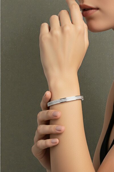 Lorivelle Paslanmaz Çelik Gümüş Renk 3 Sıra Su Yolu Kristal Taşlı Kararmaz Ke...