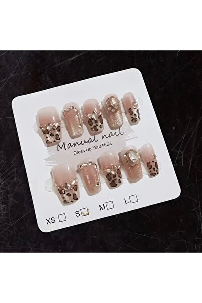 Accessories Hei Leopar Desenli Kendinden Yapışkanlı Takma Tırnak Seti 10 Adet...