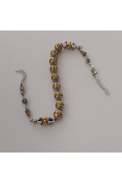 aytens Master Crafted Zamak Zaza Prayer Beads with Brass Inlay and Natural Stones - Special Design