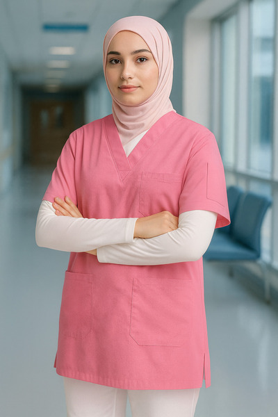 mirach Hijab Scrubs Wide Fit 4 Pocket Long Oversized Model 1. Quality Fabric Comfortable Working Uniform