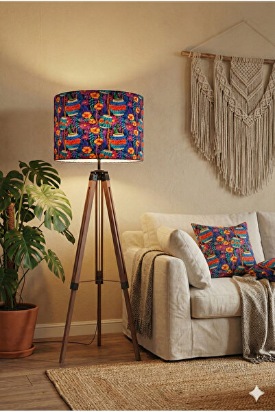 Otay Ev Dekorasyon Renkli Sepetler Desenli Dijital Baskı Kumaş Lambader Başlığı ( Sadece Başlık )