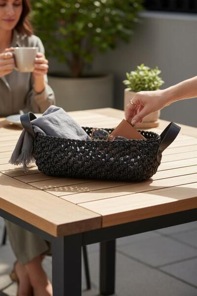 ANJEAHOME Ronse El İşçiliği Kağıt İp Dekoratif Sepet | Siyah | 30x25x9 cm | Organizer & Düzenleyici Sepet