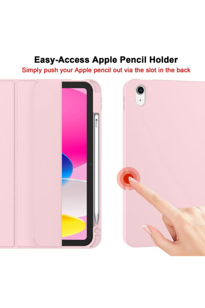 Generic iPad 10th Gen 10.9" (2022) Slim Tri-Fold Protective Case with Pencil Holder, Auto Sleep/Wake - Pink