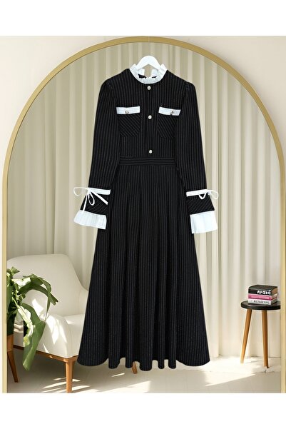 HİJABAYA Φόρεμα με πλισέ με λεπτομέρεια με κορδόνια και κουμπιά στο μανίκι, βάτα τεμάχια