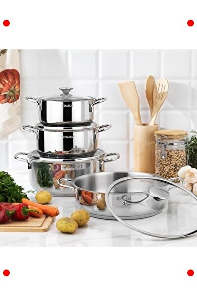 markentegra طقم أواني طهي فاخر من الفولاذ المقاوم للصدأ 8 قطع - إينوكس