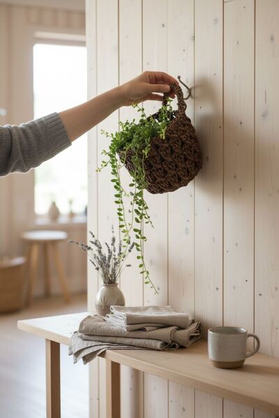 ANJEAHOME El Yapımı Duvar Askılı Sepet | Kağıt İp | Kahverengi | 18x22 cm | Dekoratif & Düzenleyici Aksesuar