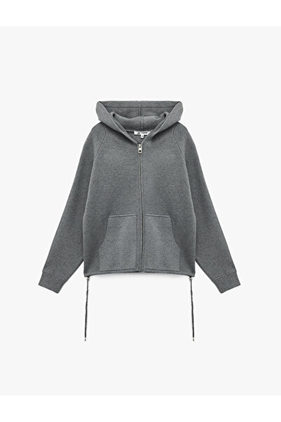 Koton Oversized Long Sleeve Pocket Detailed Hooded Zippered Knitwear Cardigan