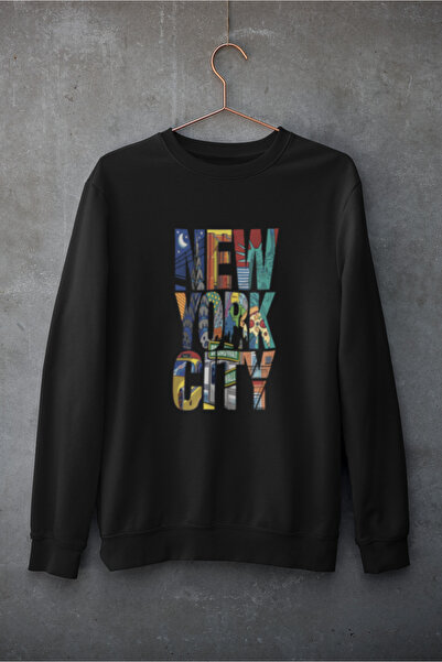 MG سويت شيرت من القطن بأكمام طويلة مطبوع عليه مدينة نيويورك مكون من مبطن بالص...