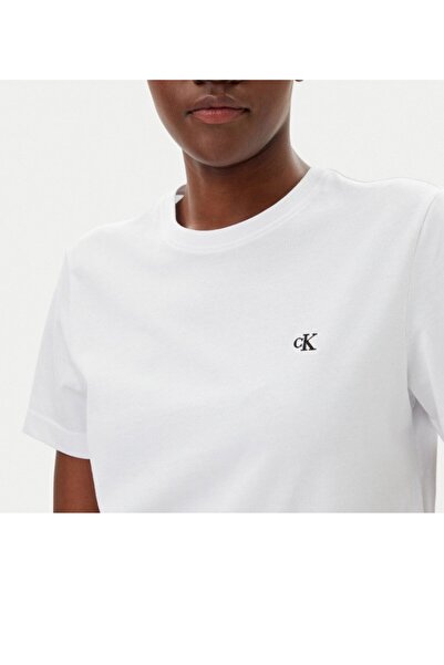 Calvin Klein - Tricou dama, culoare alb, 100% bumbac, logo brodat