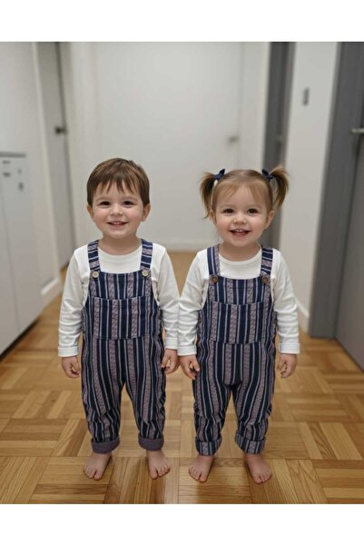 MEYİCA Girls & Boys Navy Blue Ethnic Patterned Winter Strap-On Baby Romper wi...