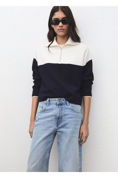 MANGO Woman Dik yakalı iki renkli kazak