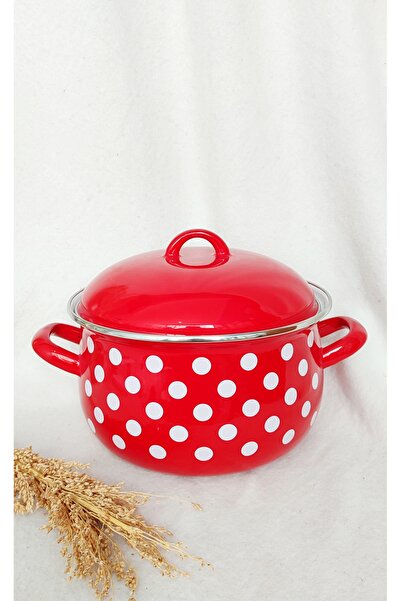 EBRULİEMAYE Red Polka Dot Enamel Pot 5-Liter 24 cm Diameter Milk Yogurt Soup Pot