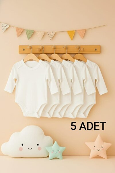 enmodaiçgiyim 5 Adet %100 Pamuklu Uzun Kol Bebek Zıbın - 1.Kalite, Yumuşak, U...