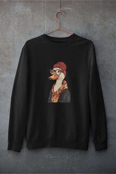 MG سويت شيرت قطني مطبوع عليه بطة بأكمام طويلة مبطن بالصوف NISEX SWEATSHIRT