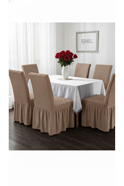EJMEL Chair Cover with Pleated Skirt, Chair Cover, 6 Pieces, Stain-Resistant, Elastic and Flexible