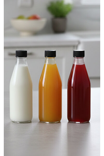 junibeliw 3 Pcs 330ml Glass Bottle Jar with Lid Water Ayran Juice Bottle 3X330Ml