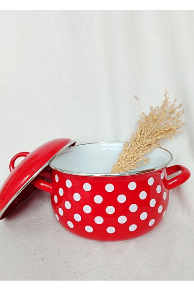 EBRULİEMAYE Red Polka Dot Enamel Pot 5-Liter 24 cm Diameter Milk Yogurt Soup Pot