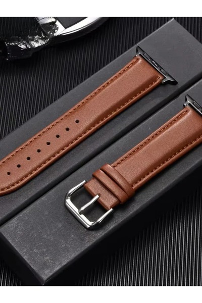 OEM Leather Strap for Apple Watch, Brown, Unisex, Compatible 42–45 mm, Series 1–9/SE/Ultra