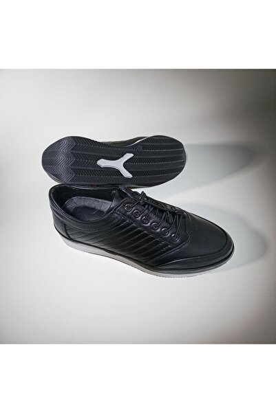 MODA حذاء رياضي رجالي أسود من الجلد الطبيعي دالاس