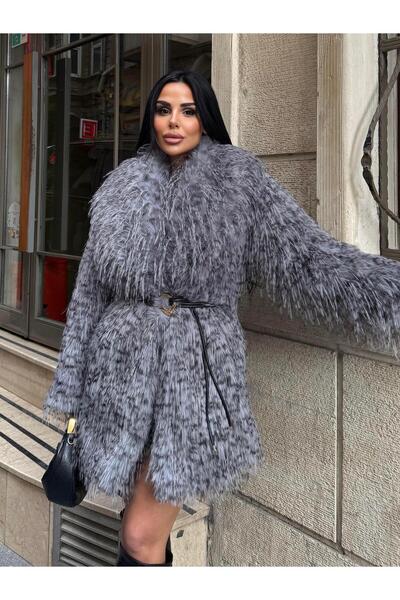 maymagaza Quess Kemer Detaylı Tasarım Kürk Kırçıllı Gri