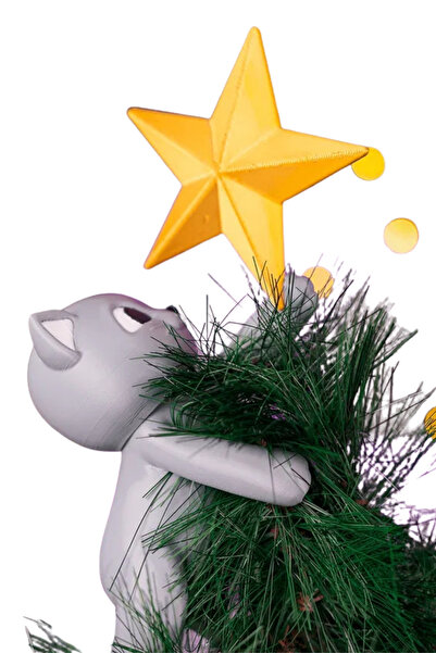 Mintra Yılbaşı Ağacı Tepeliği Kedi Figürlü - Yıldız Tutan Kedi Tepe Süsü