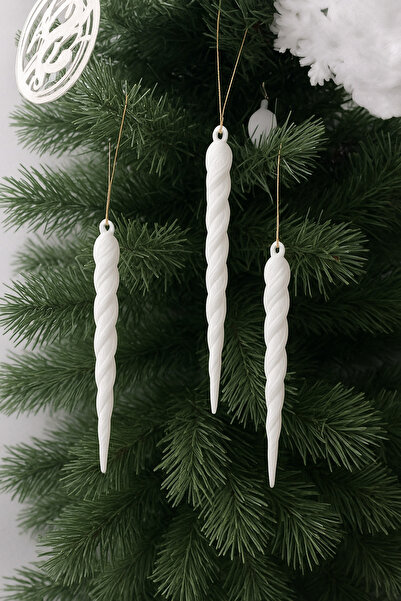 Mini Tasarım Atölyem Yılbaşı Ağaç Süsü Beyaz Buz Kristal Sarkıtlar 3 adet